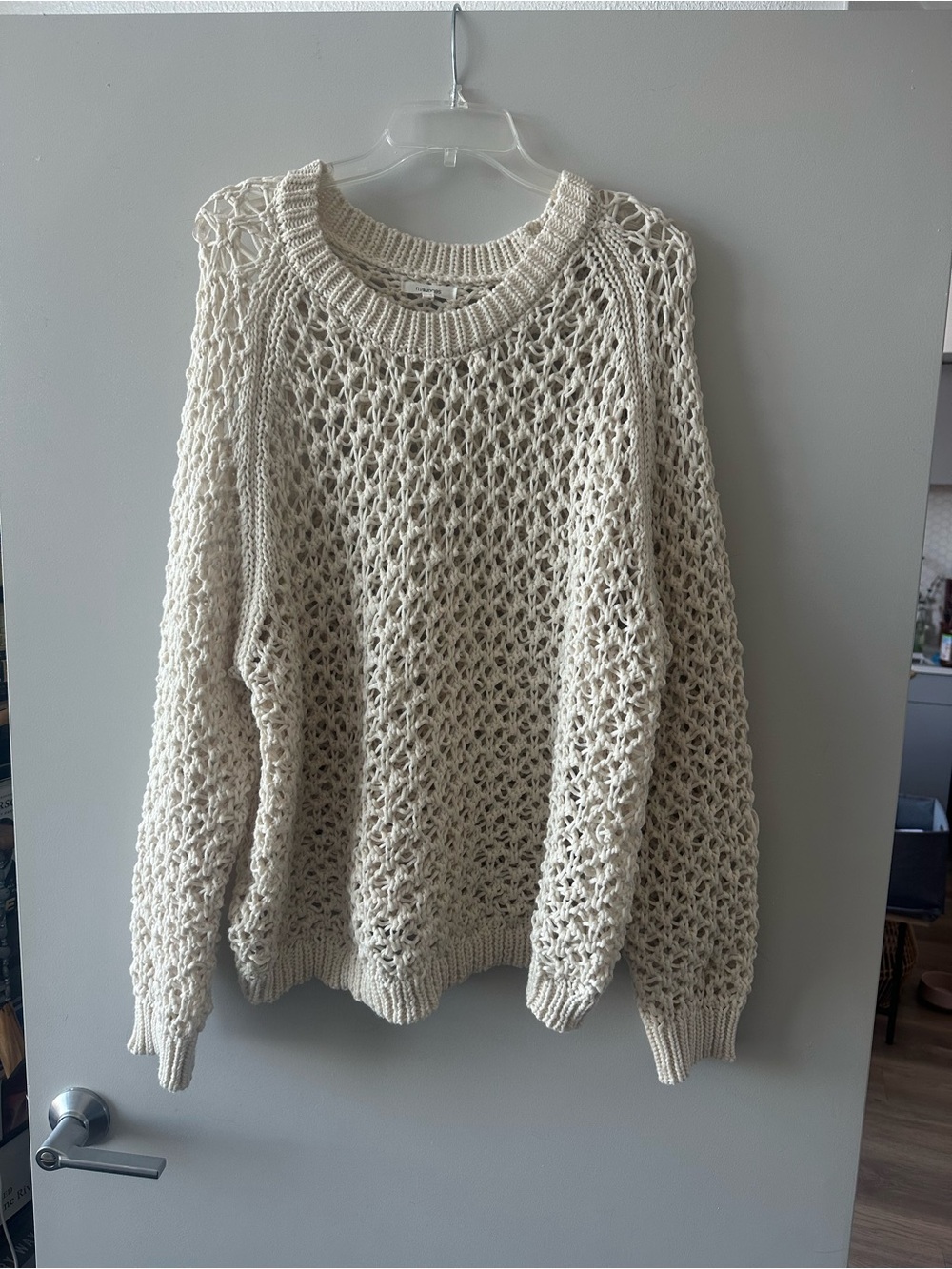 Maurices Open-Weave Cream Crewneck Sweater